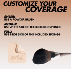 بودرة أساس مطفية عالية الدقة من ميك أب فور إيفر، مخملية غير قابلة للكشف، تدوم طويلاً، غير لامعة