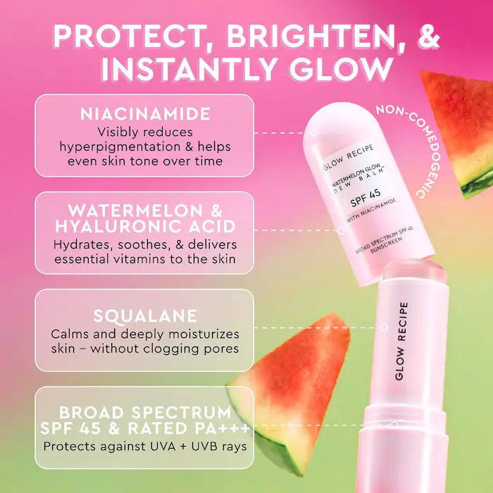 Glow Recipe Watermelon Glow Niacinamide Dew Balm Sunscreen Stick- SPF 45